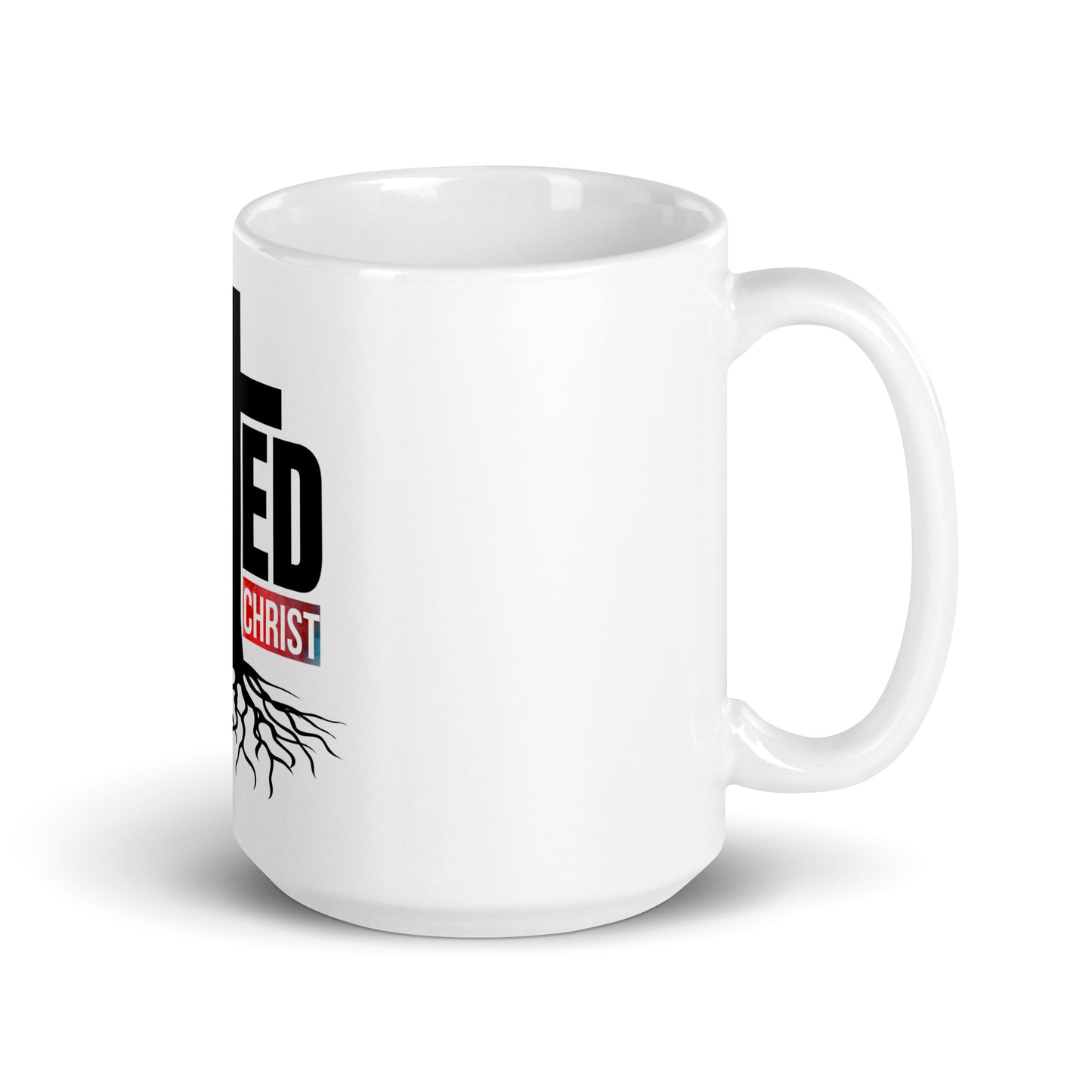 Rooted In Christ White glossy mug